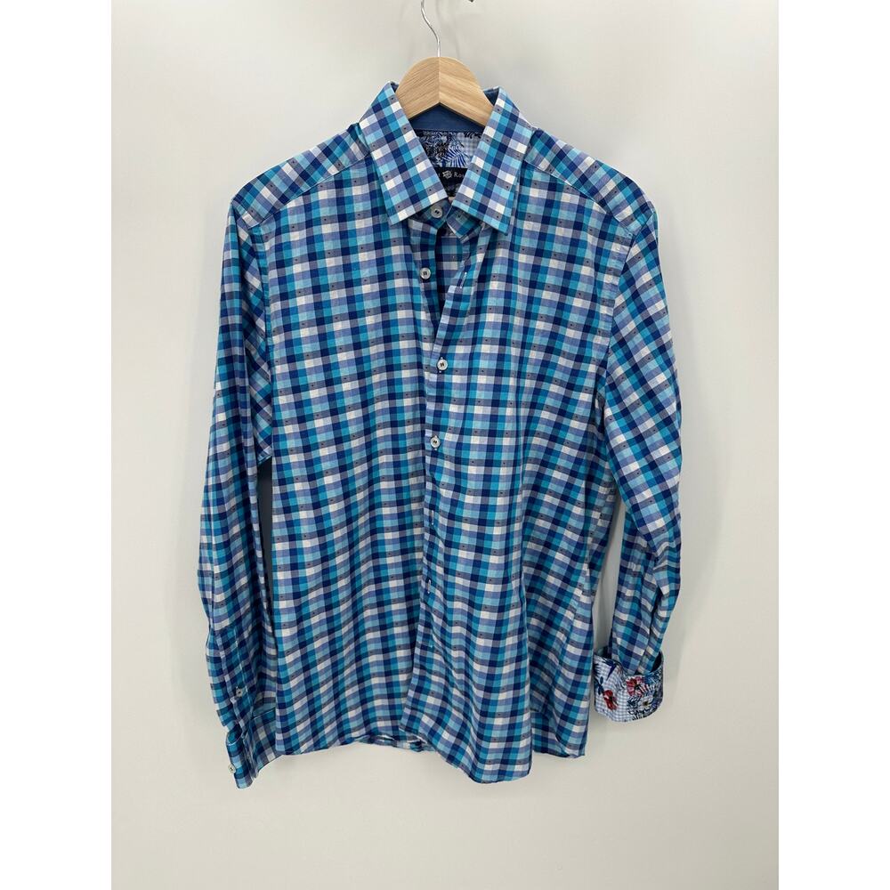 Stone Rose Shirt Men 3 Blue Plaid Long Sleeve Collared Button Up 100% Cotton